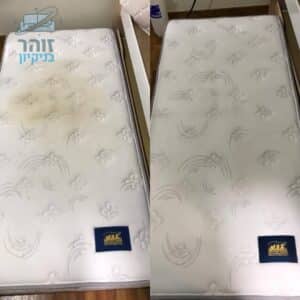 מיזרון מיטת יחיד לפני ואחרי ניקוי מכתמים של שתן ושתייה בבית פרטי באשדוד