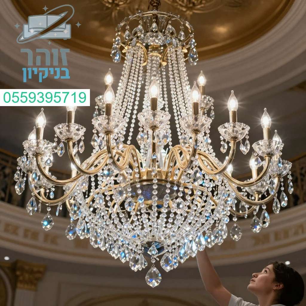 ניקיון מקצועי לנברשות קריסטל תלויות בגובה להחזרת הזוהר והיופי לביתכם בבטחה מוחלטה